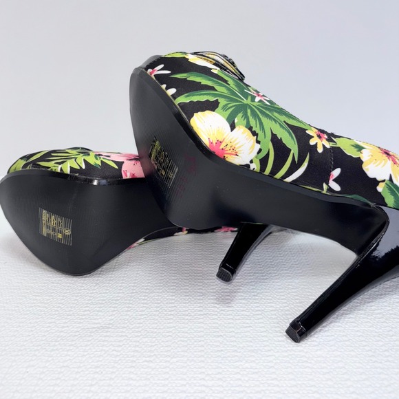 Pin Up Couture Floral Heels Peep Toe Ruffle Stiletto Tropical Women's Size 10 - Picture 4 of 7